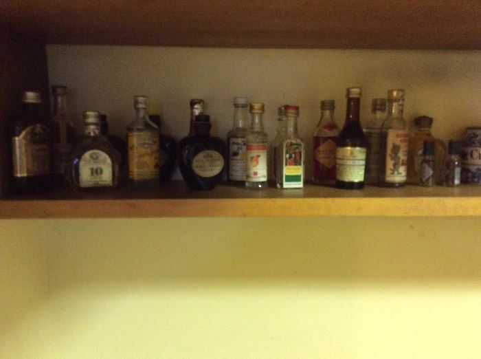 Whole shelf of vintage airplane bottles