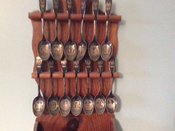 Some of over 200 collector travel spoons about half are sterling