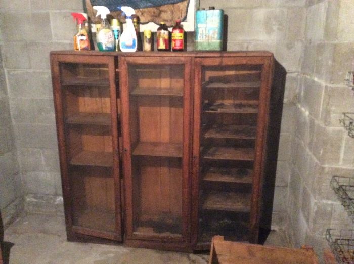 antique oak store display cabinet