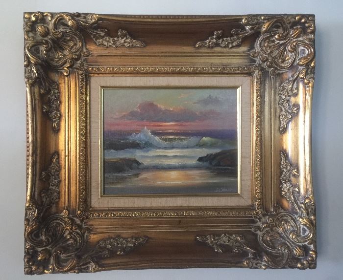 Listed artist William DeShazo sunset coastal scene oil painting