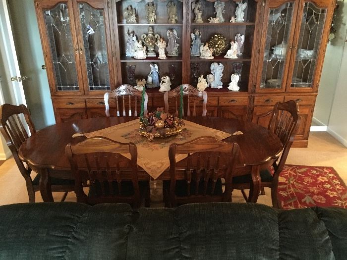 VERY NICE DINING TABLE & CHAIRS, PLUS 4 PIECE BREAKFRONT CABINET.