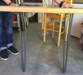 Showing two out of a set-of-4, brand new, custom-made hairpin table legs.  Create the mid-century modern/industrial table of your dreams --- just add a table top!