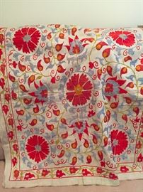 Antique Uzbek suzani.  Hand embroidered.