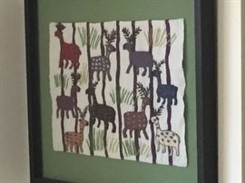 Guatemalan handwoven, hand-embroidered framed textile.