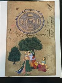 Antique/vintage Indian painting of Krishna with his consorts.