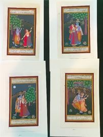 Original Indian miniature paintings of the Hindu god Krishna with his consort, the goddess Radha.