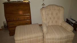 chair with ottoman, slant front secretary
