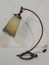 Art Nouveau Lamp w/Muller Fres Art Glass Shade