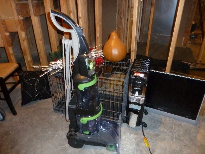 Dog crate, space heater, carpet shampoo/cleaner