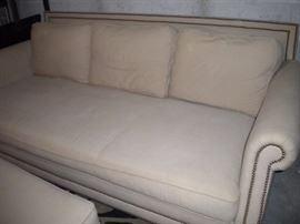 Bernhardt rolled armed, nailhead sofa/couch, oversized chair and ottoman.
