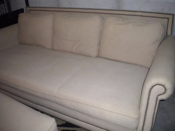 Bernhardt rolled armed, nailhead sofa/couch, oversized chair and ottoman.