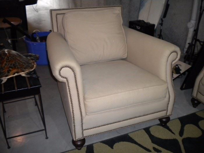 Bernhardt rolled armed, nailhead sofa/couch, oversized chair and ottoman.