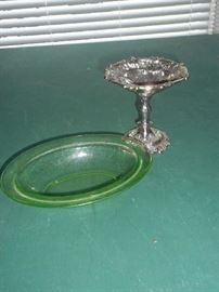 Pewter dish and Depression dish