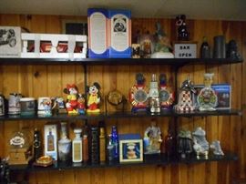 Vintage decanters and Vintage Mickey and Minnie figurines