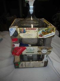 Vintage water bottle inside crate