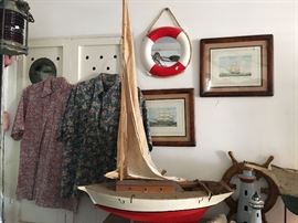 Model boat, Reyn Spooner shirts, a sample