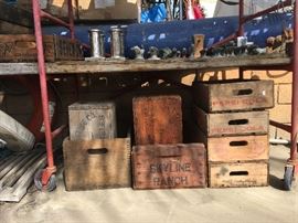 Variety of Coca Cola, Pepsi Cola, and other advertising crates, sample of many