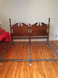 Vintage King size headboard and frame and has mattresses
