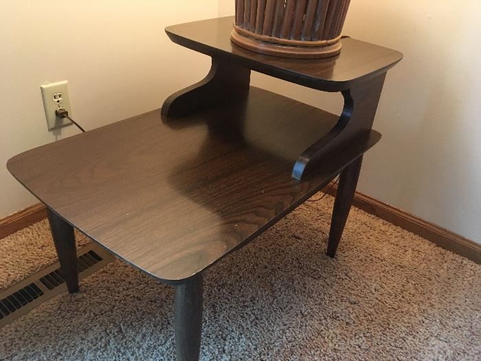 Mid-century late 50's, early 60's wooden side table. One of many mid-century furniture pieces!