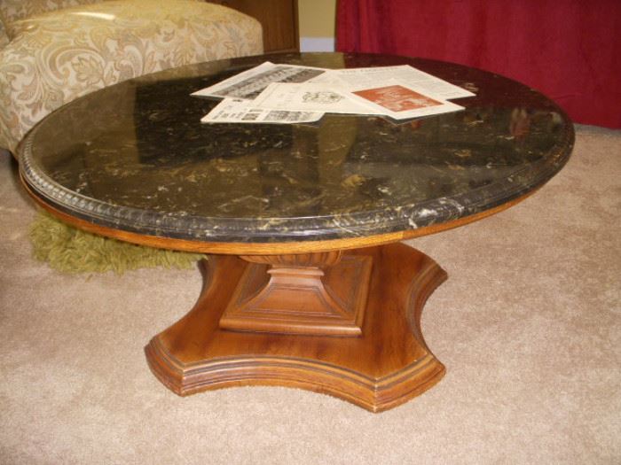 Round marble top coffee table.  