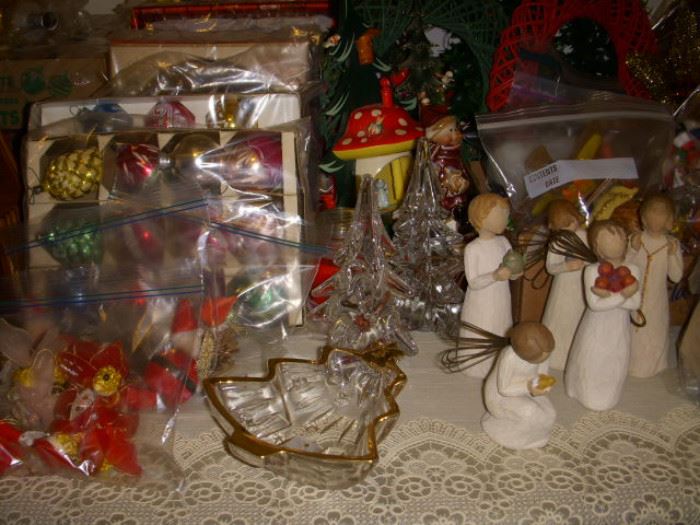 Vintage Holiday items, and Willow Tree angels