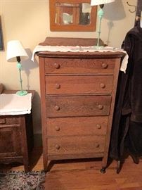 Upstairs NW bedroom: Tall oak chest of drawers.