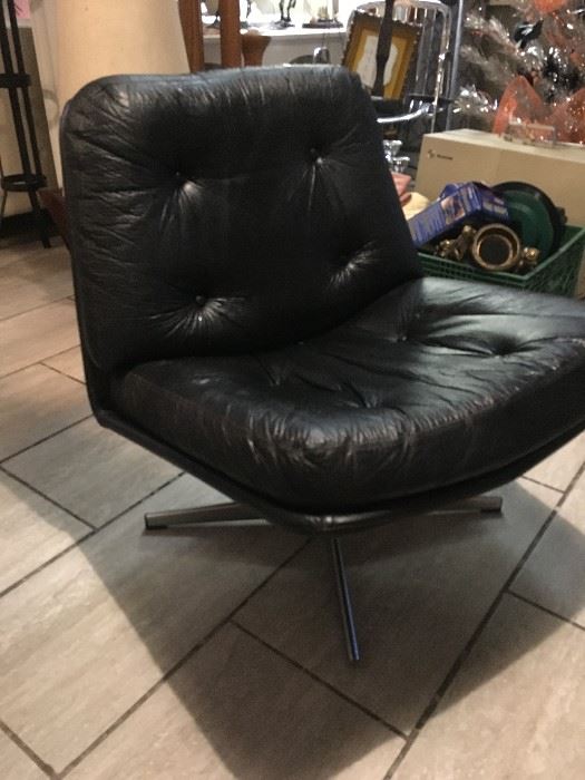Maurice Villency Leather Swivel Chair