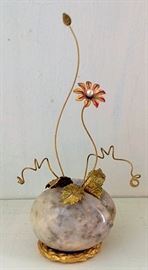 Lovely 'Cracked' Marble Egg & Metal Work Flowers