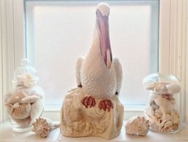 Large Ceramic Pelican Figurine, Shells