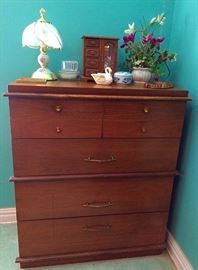 Vintage Chest of Drawers (Dixie), Vanity Lamp, Jewelry Box, Faux Flowers, Trinket Dishes