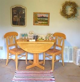 Cute Semi-Vintage Drop Leaf Breakfast Table & Chairs, Antique Frame, & More