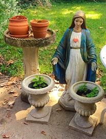 Cement Blessed Mother Mary Statue (HEAVY), Cement Bird Bath, Planters