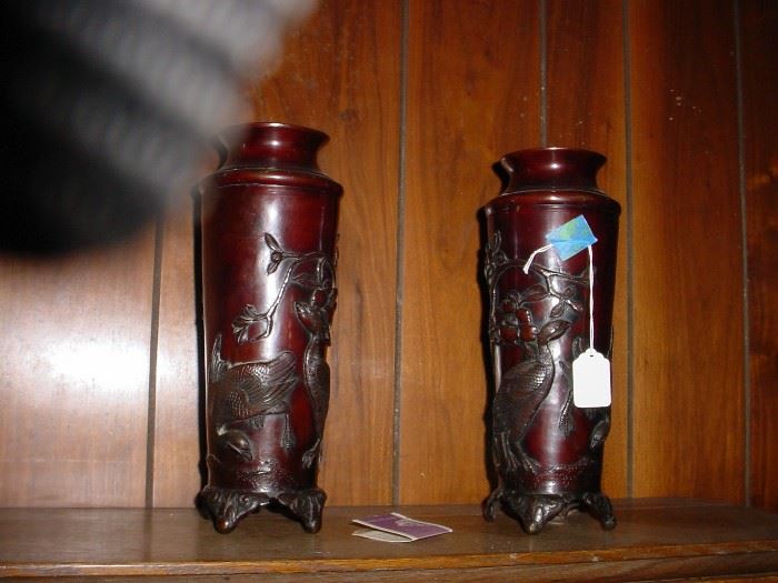 pair of stunning bronze and porcelain vases
