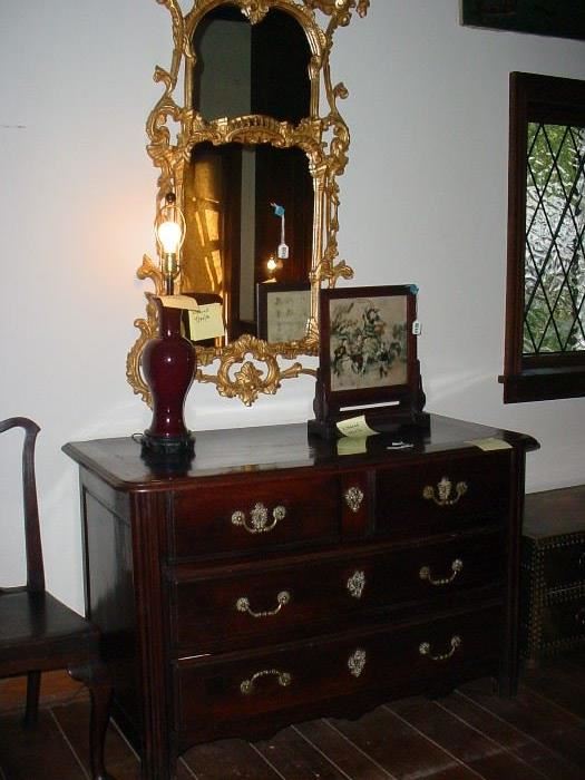 Another antique chest and wall mirror