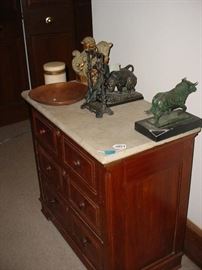 Another fine antique chest with marble top, plus some of the many bronze figurines and more