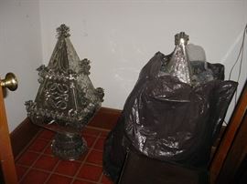 Pair of great old cut tin lamps