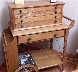 oak spool cabinet / oak tea cart