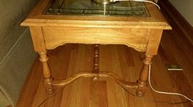 oak with stained glass top / end tables and coffee table