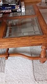 large sq coffee table oak with stained glass top