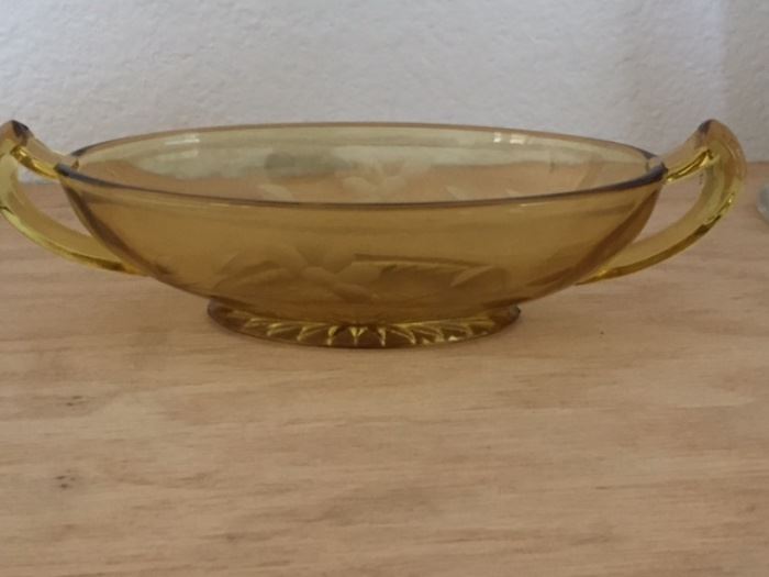 amber etched celery dish