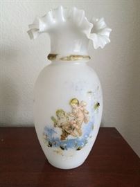 painted milk glass vase