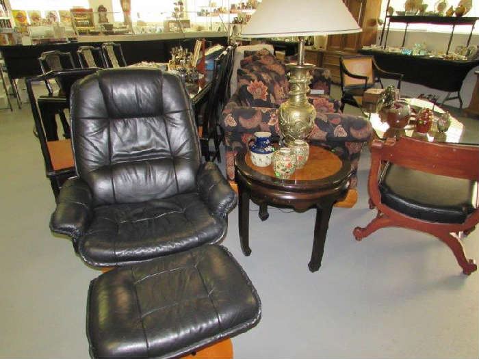 Mid Century Recliner with Foot Rest, Asian Table, Asian Chair, Asian Vases and Lamp