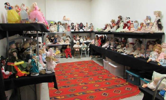 Room full of Antique and Vintage Dolls