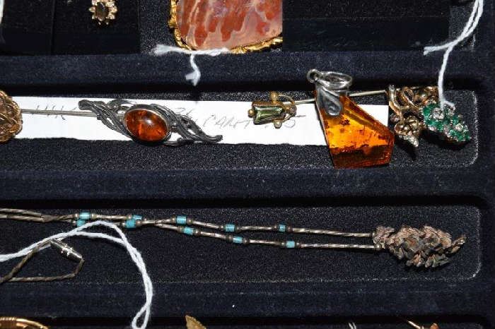 Amber Jewelry, Moss Agate Pin