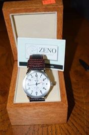 #14 Swiss Zeno, Blk with Red Trim Leather Band, Sapphire WR/5 ATM, Swiss Movement