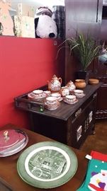 Orange Satsuma Tea Service Set, Vintage Oriental Portable Bar