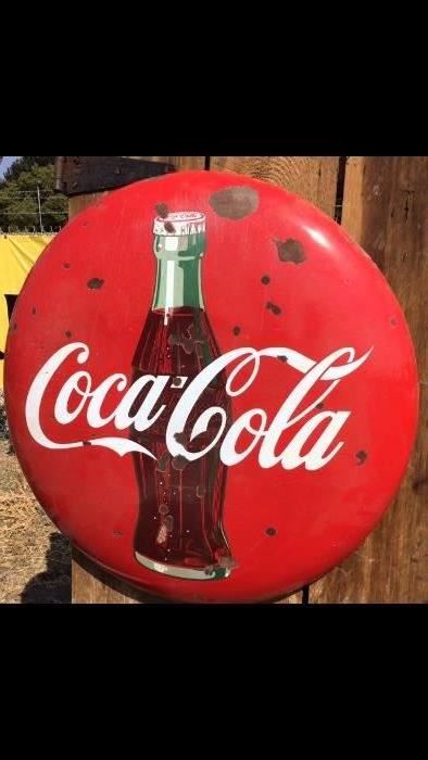 Lot 5:  36" Coca Cola Button, porcelain 50's (Estimated finish $400-500) 