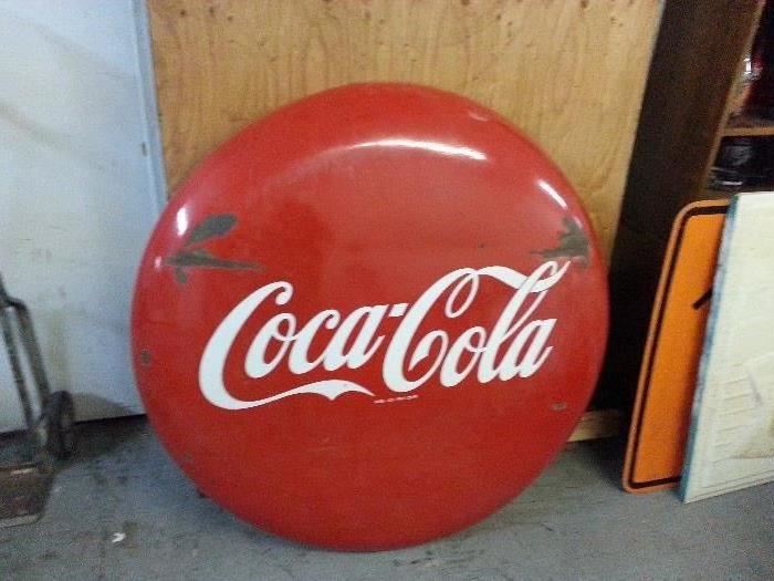lot 56: 48" Coca Cola Button 50's Porcelain (Estimated finish $400-700)
