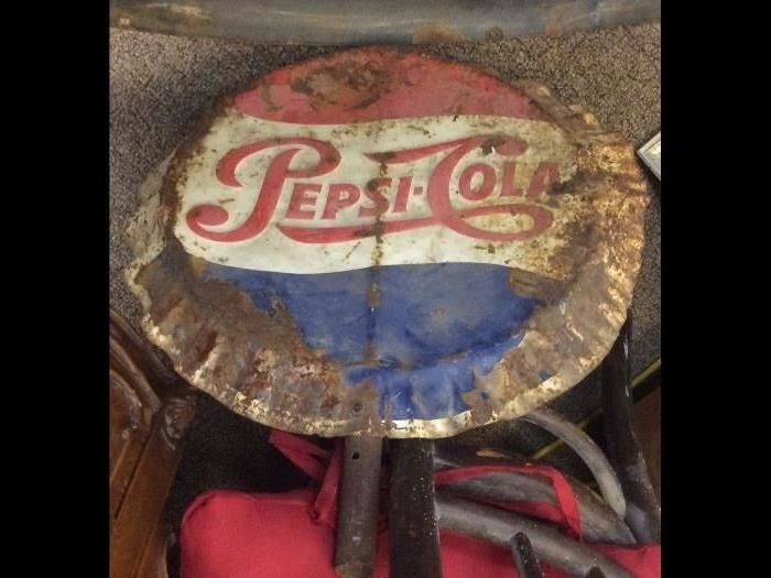 Lot 3: 1950's 20" Pepsi Button with handle, Converted to crossing guard implement (Estimated  finish $100-150)