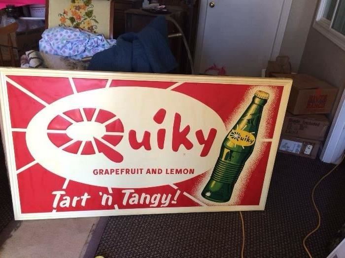 Impossible to Find Local To Oakdale. Oakdale Soda Works Product "Quiky" 4-12 Foot Embossed Sign Like New, At Least one will be Auctioned.I Believe Oakdale Soda Works Sold to Hires in Late 1930's